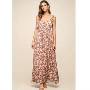 Amalie The Label Kai Double Tie Back Midi Dress Sz 8 Flowy Cottagecore Romantic